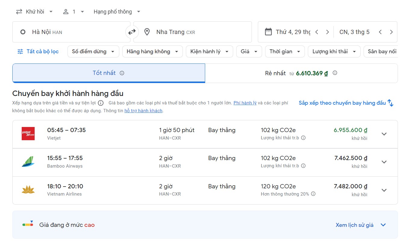 Giá vé máy bay Hà Nội - Nha Trang dịp 30/4 - 1/5/2026
