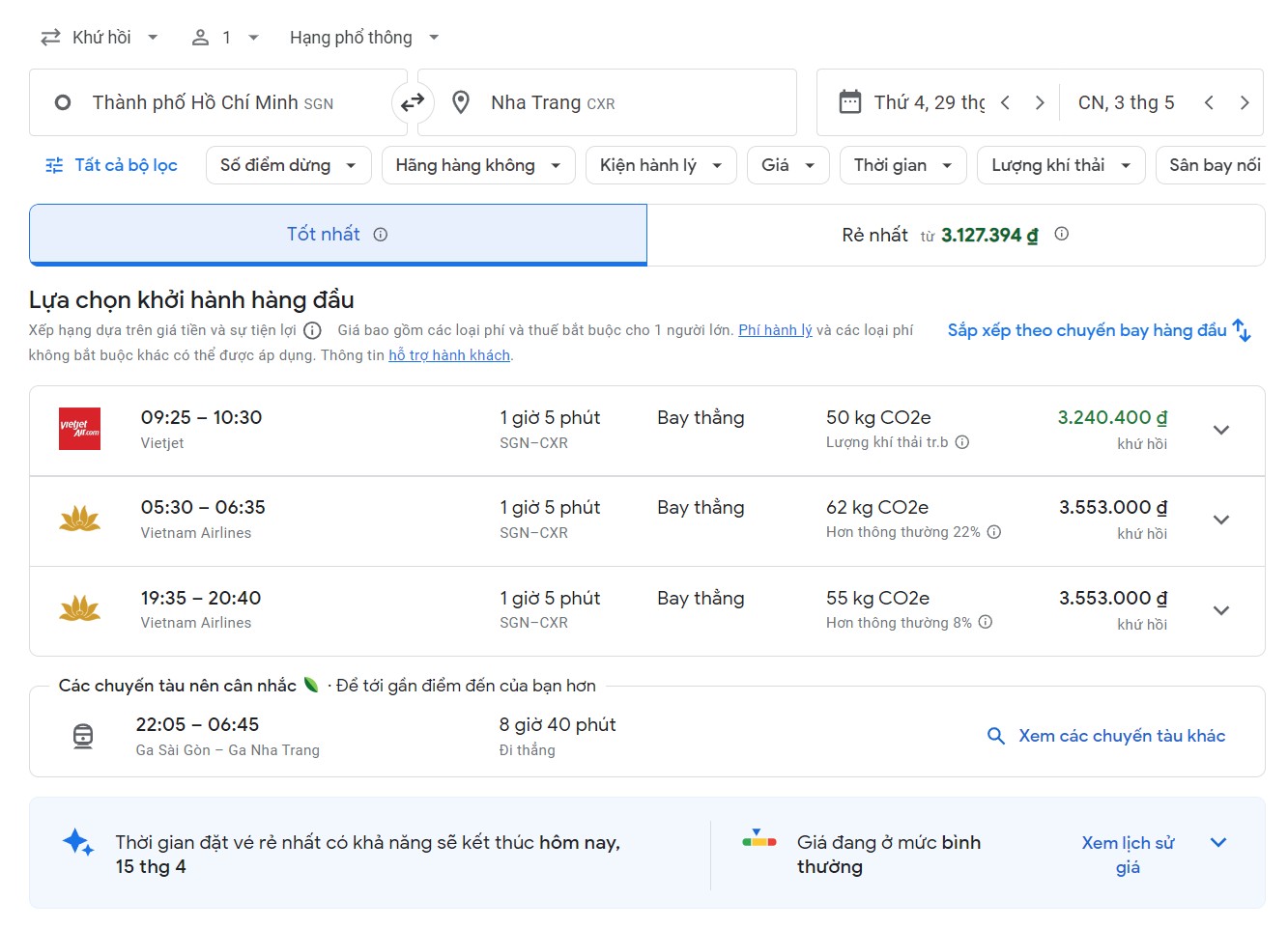 Giá vé máy bay TP HCM - Nha Trang dịp 30/4 - 1/5/2026