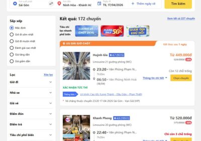 Giá xe khách từ TP HCM đi Dốc Lết ngày thứ 6 17/4/2026