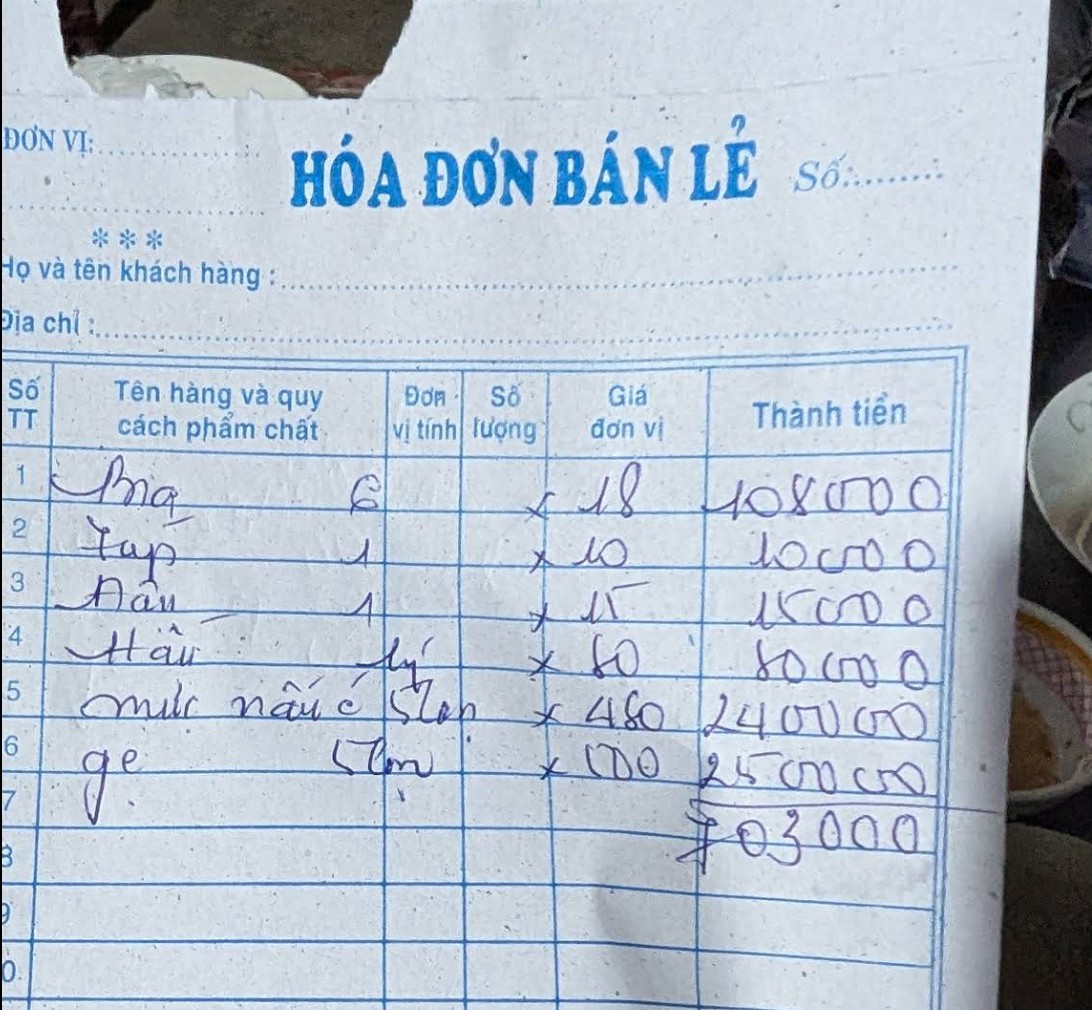 Bill tháng 1/2026 tại quán 8 Nhánh