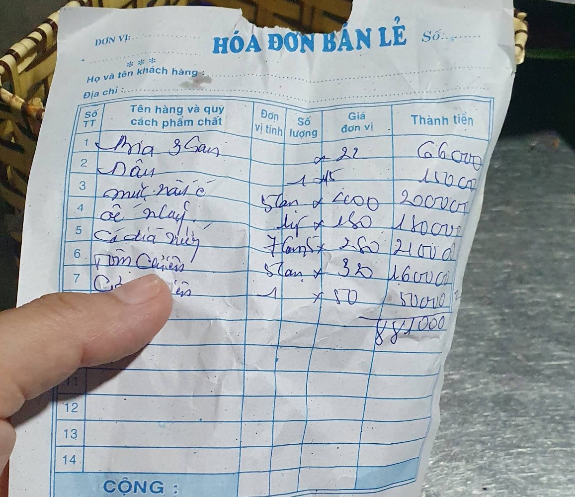 Bill tháng 7/2025 cho 4 người lớn và 2 trẻ em tại quán 8 Nhánh