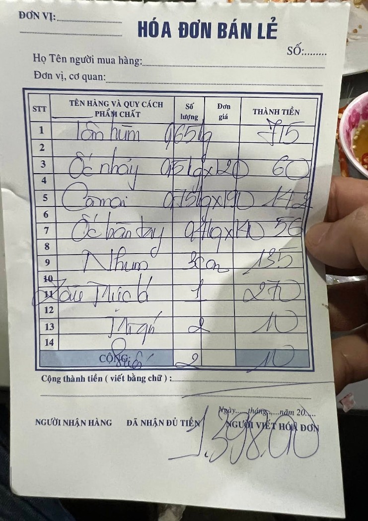 Bill của khách tháng 8/2025 tại Quán cây dừa