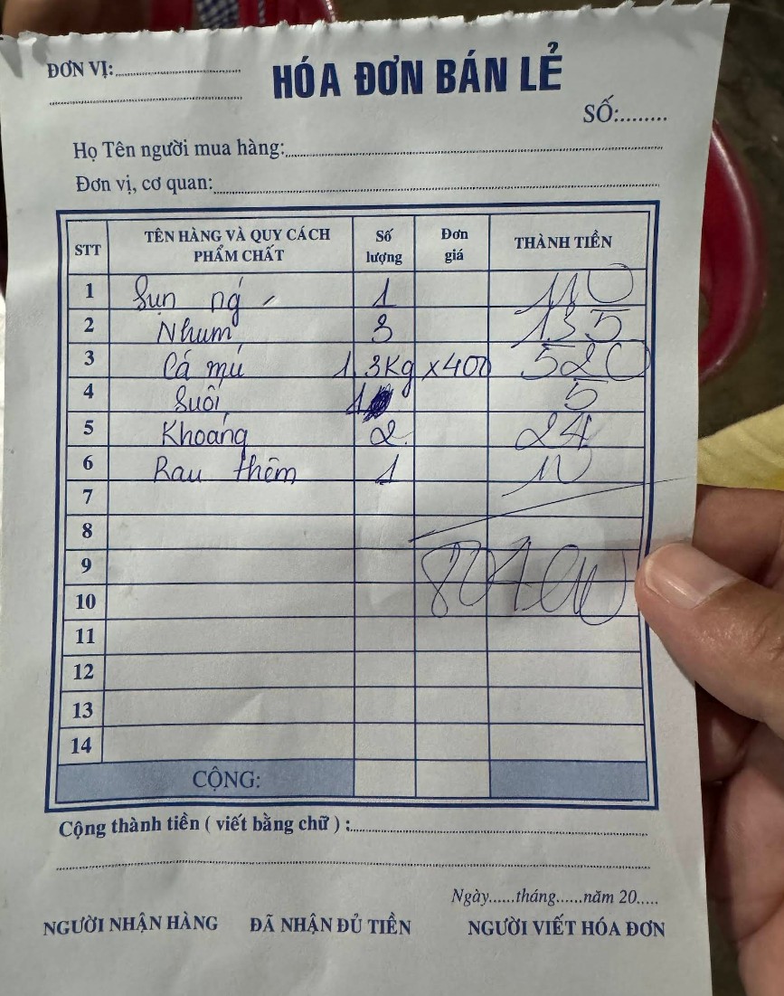 Bill của khách tháng 7/2025 tại Quán cây dừa