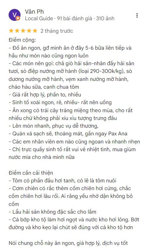 Phản hồi của du khách về Tính Thu
